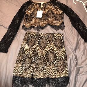 NWT L’ATISTE Black Lace Mini Match Set Top & Mini Skirt (Top L, Bottom S)